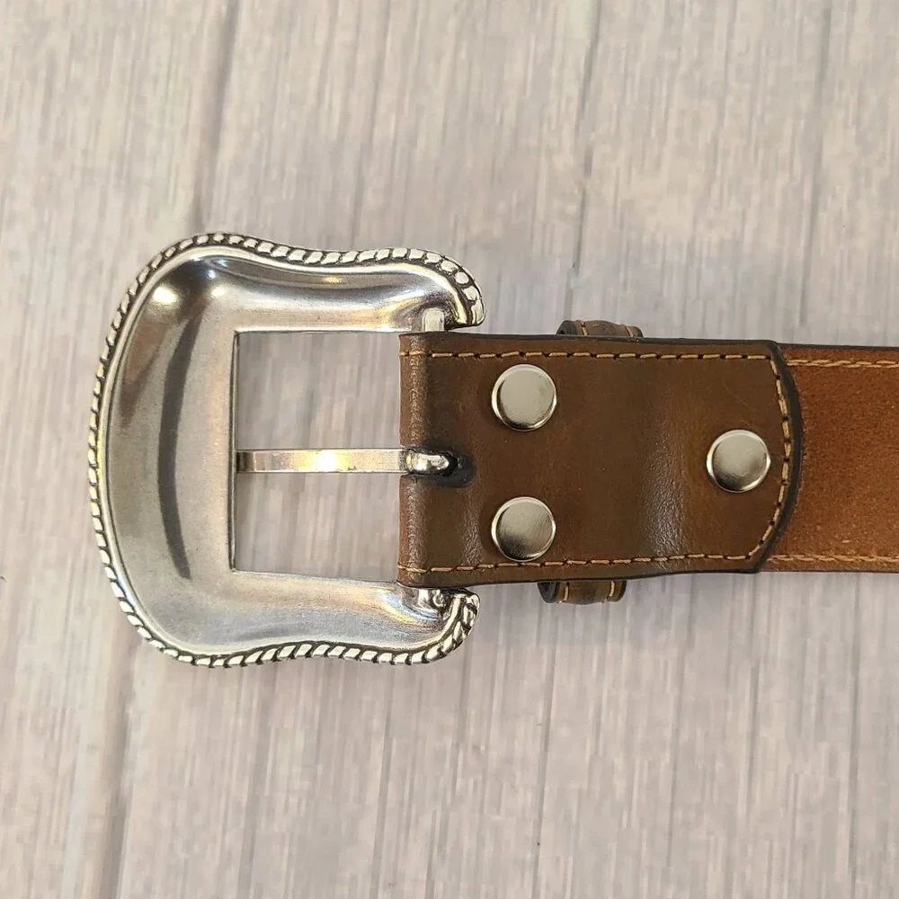 Nocona Western Leather Belt Engraved Buckle Mens 42 Chestnut